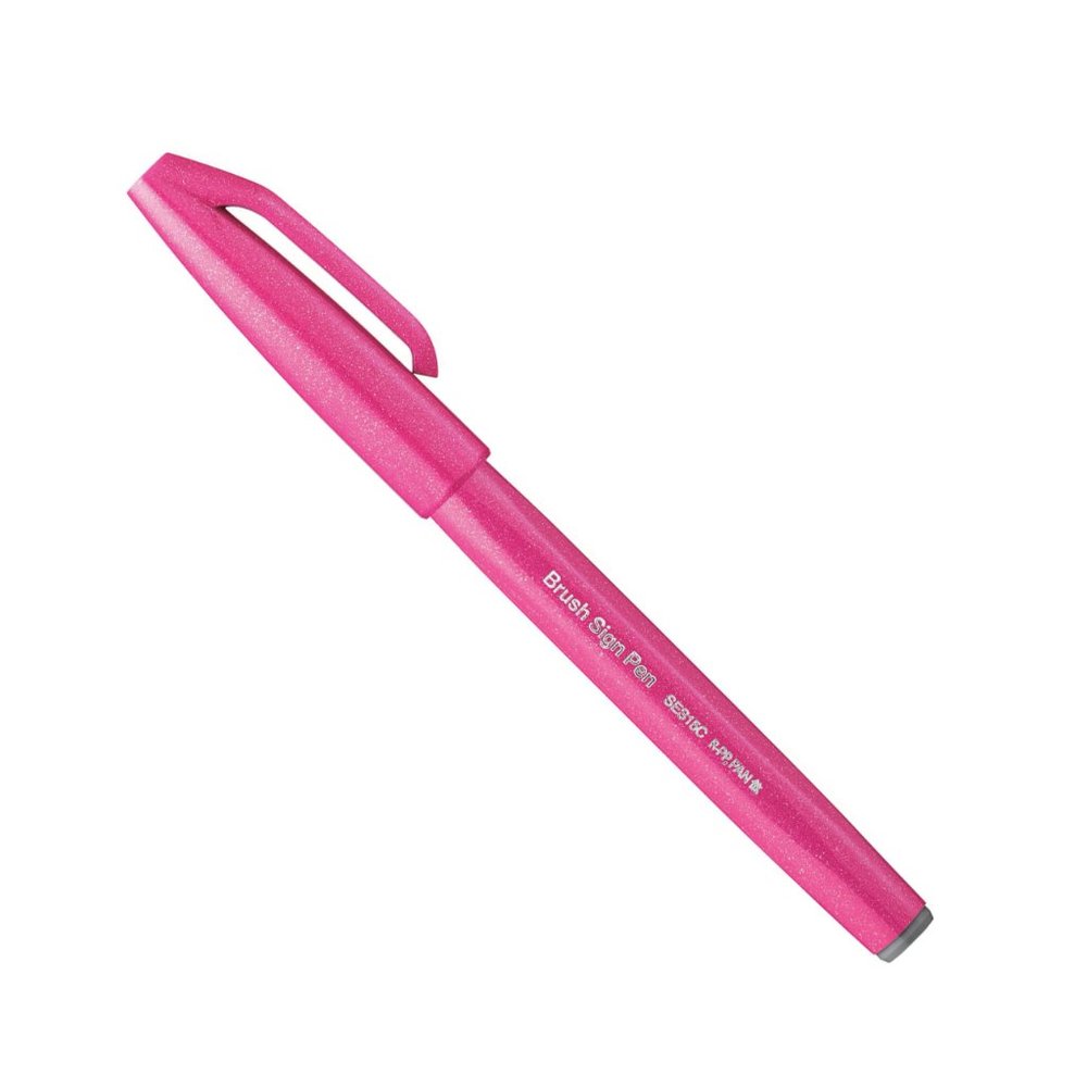Pentel Fude Touch Art Sign Pen, Flexible Brush Tip Marker, PINK - Set of 3 Pens